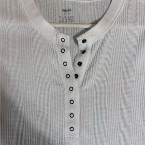 Aerie White Henley Shirt with Black Snaps